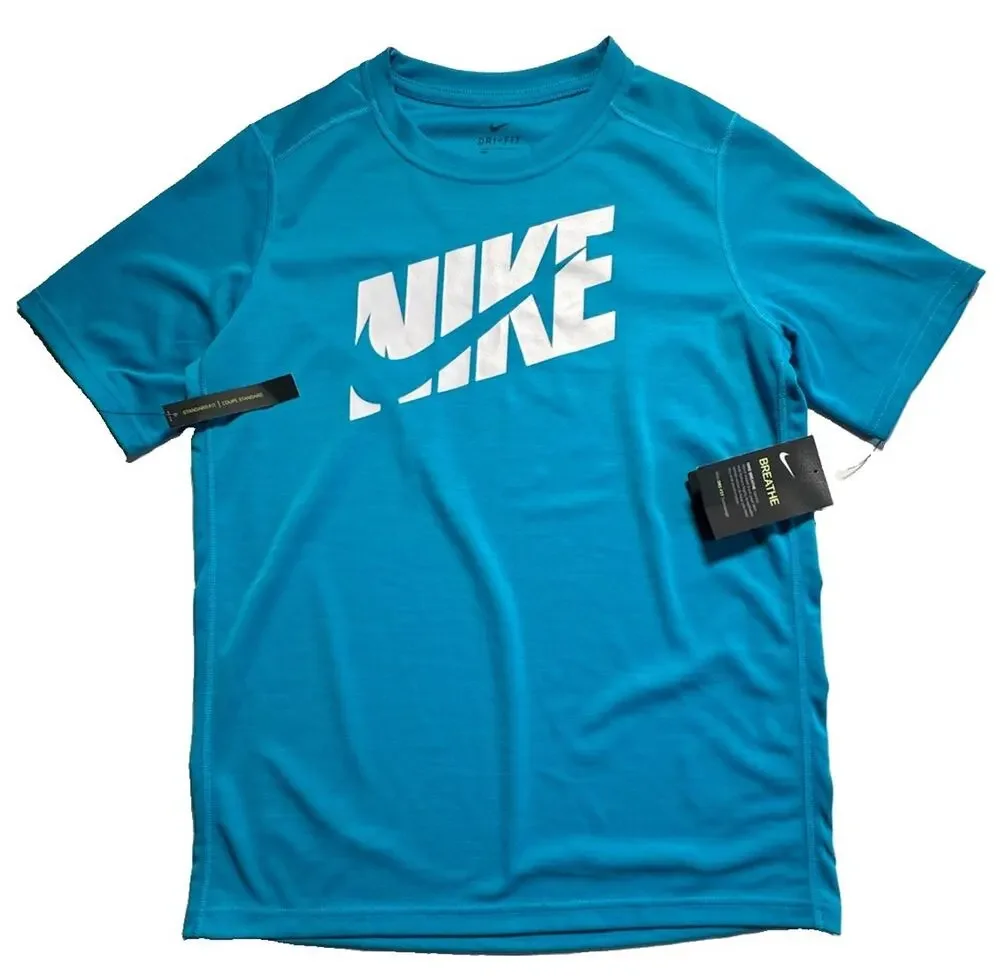 Nike Dri-FIT Breathe Boys XL Blue Training Shirt Short Sleeve NWT CJ7736-446